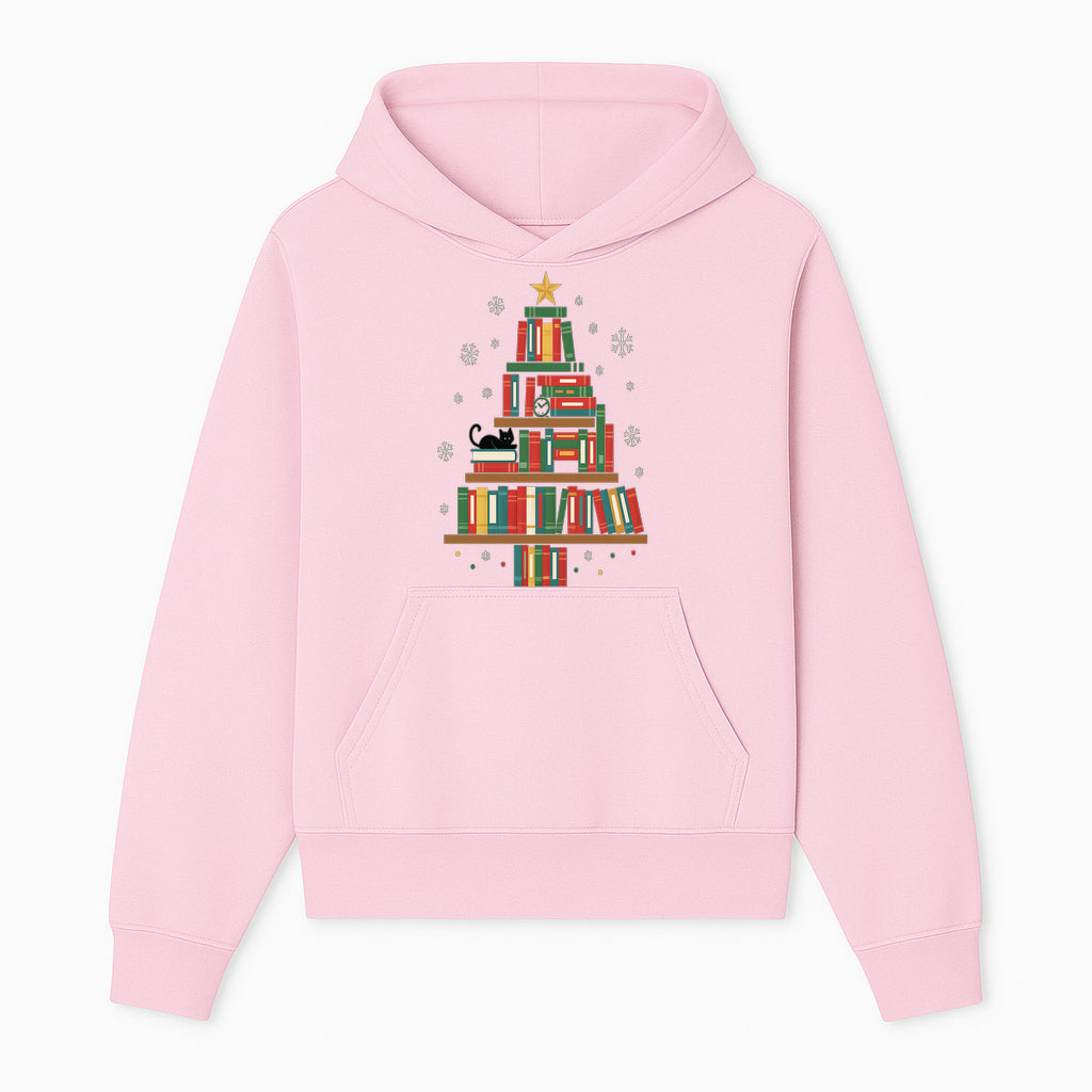 Christmas Tree Bookshelf Decor with Black Cat, Snowflakes, Vintage Style Holiday Wall Art, Perfect for Book Lovers - Hoodie 1758341631020.jpg