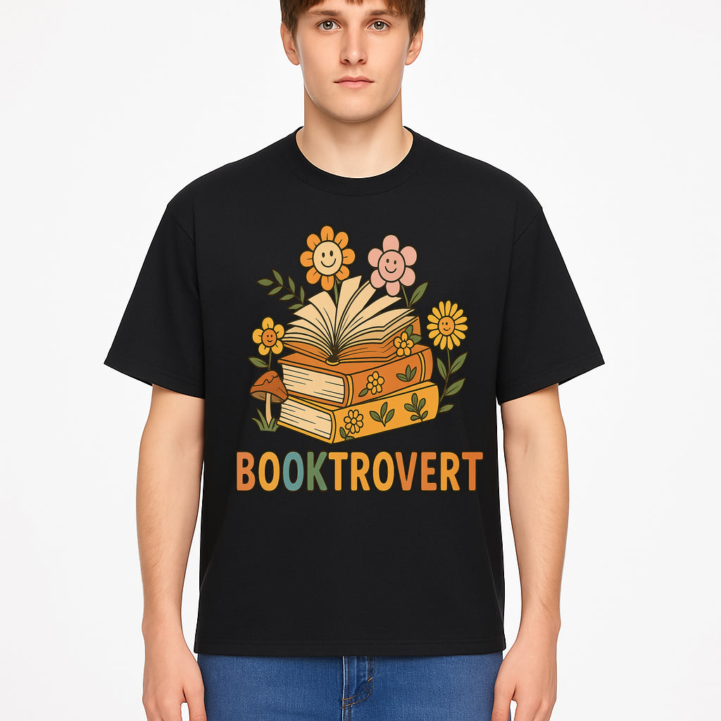 Booktrovert Floral Design with Open Books and Smiley Flowers - Perfect for Book Lovers and Introverts Gifts - T-shirt 1758341631117.jpg