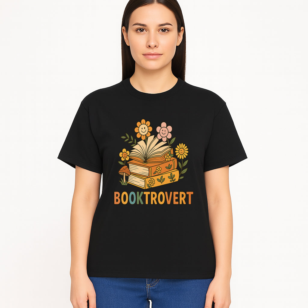 Booktrovert Floral Design with Open Books and Smiley Flowers - Perfect for Book Lovers and Introverts Gifts - T-shirt 1758341631291.jpg