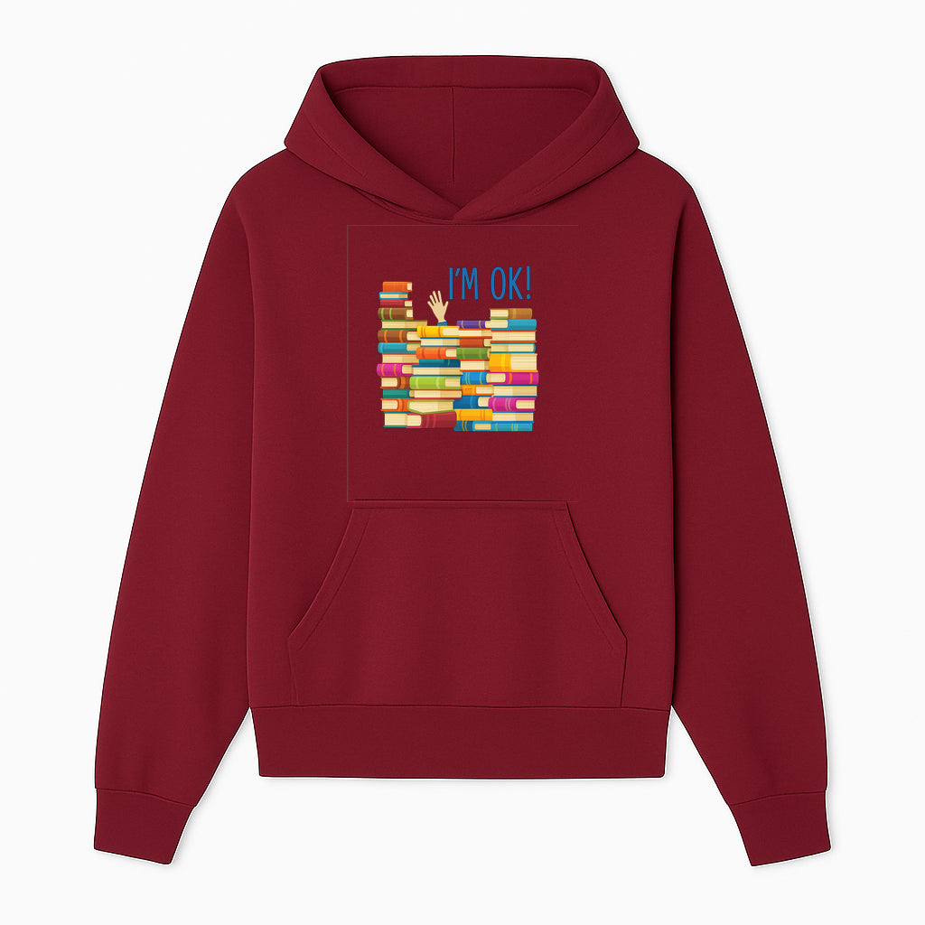 Colorful Bookshelf Art Print - 'I'm OK!' Statement for Book Lovers, Home Decor, Inspirational Wall Art, Kids Room - Hoodie 1758341631443.jpg
