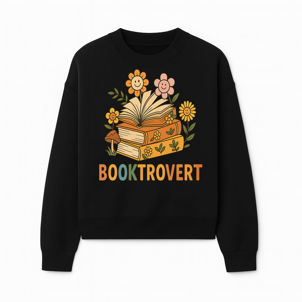 Booktrovert Floral Design with Open Books and Smiley Flowers - Perfect for Book Lovers and Introverts Gifts - Sweatshirt 1758341631568.jpg