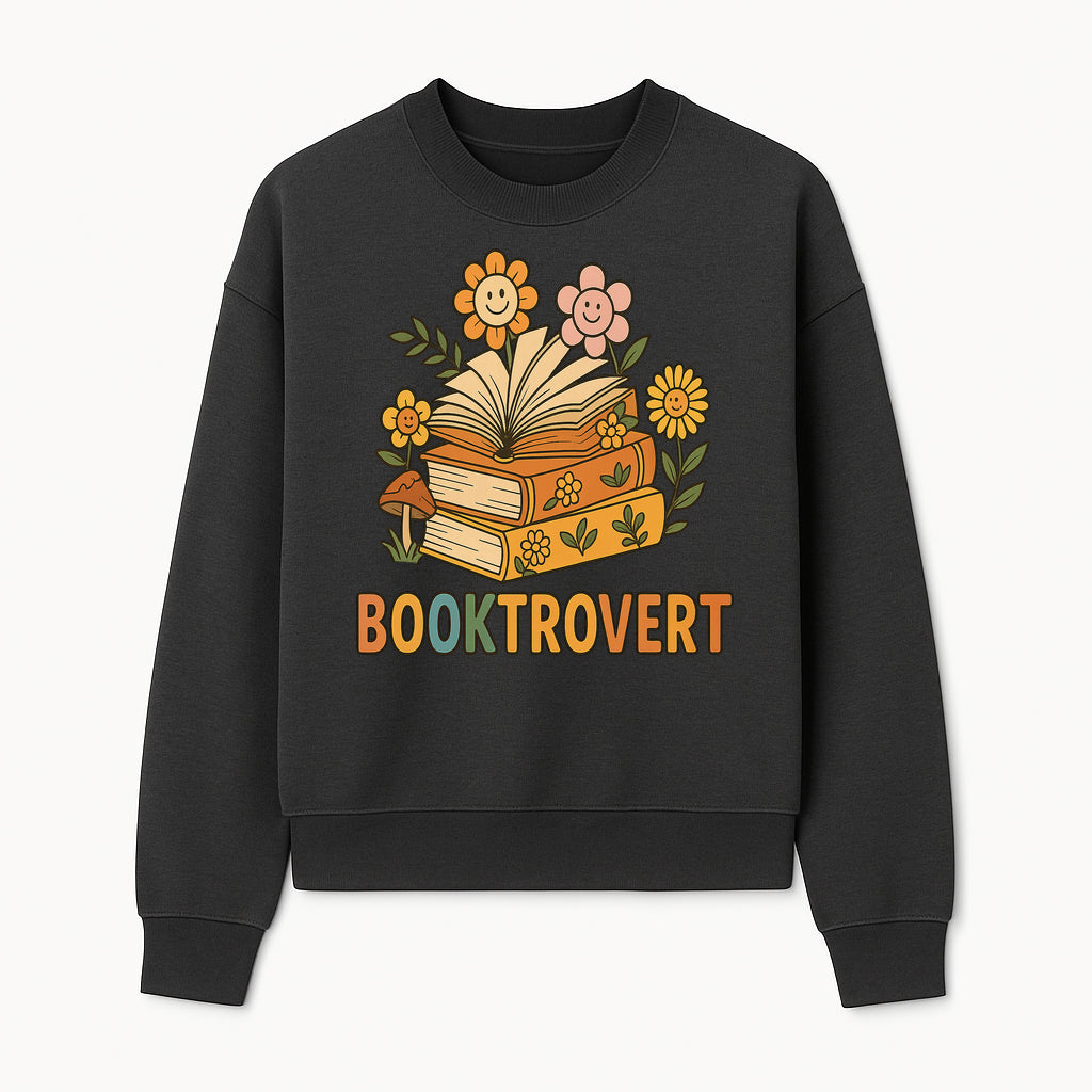 Booktrovert Floral Design with Open Books and Smiley Flowers - Perfect for Book Lovers and Introverts Gifts - Sweatshirt 1758341631716.jpg