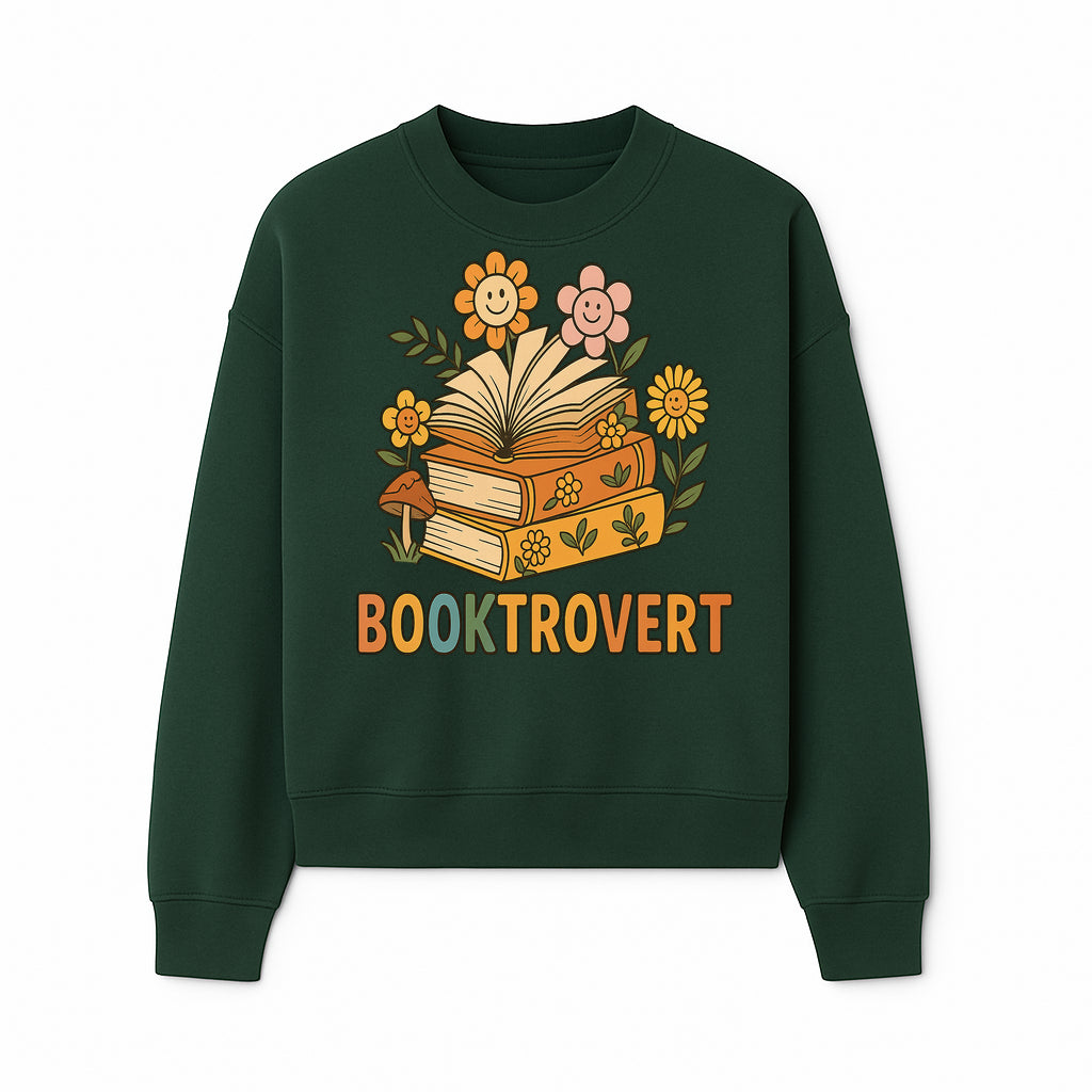 Booktrovert Floral Design with Open Books and Smiley Flowers - Perfect for Book Lovers and Introverts Gifts - Sweatshirt 1758341631849.jpg