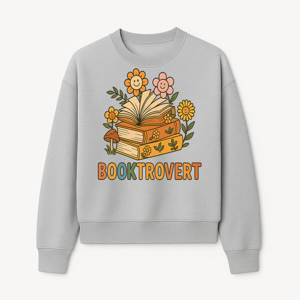 Booktrovert Floral Design with Open Books and Smiley Flowers - Perfect for Book Lovers and Introverts Gifts - Sweatshirt 1758341631988.jpg