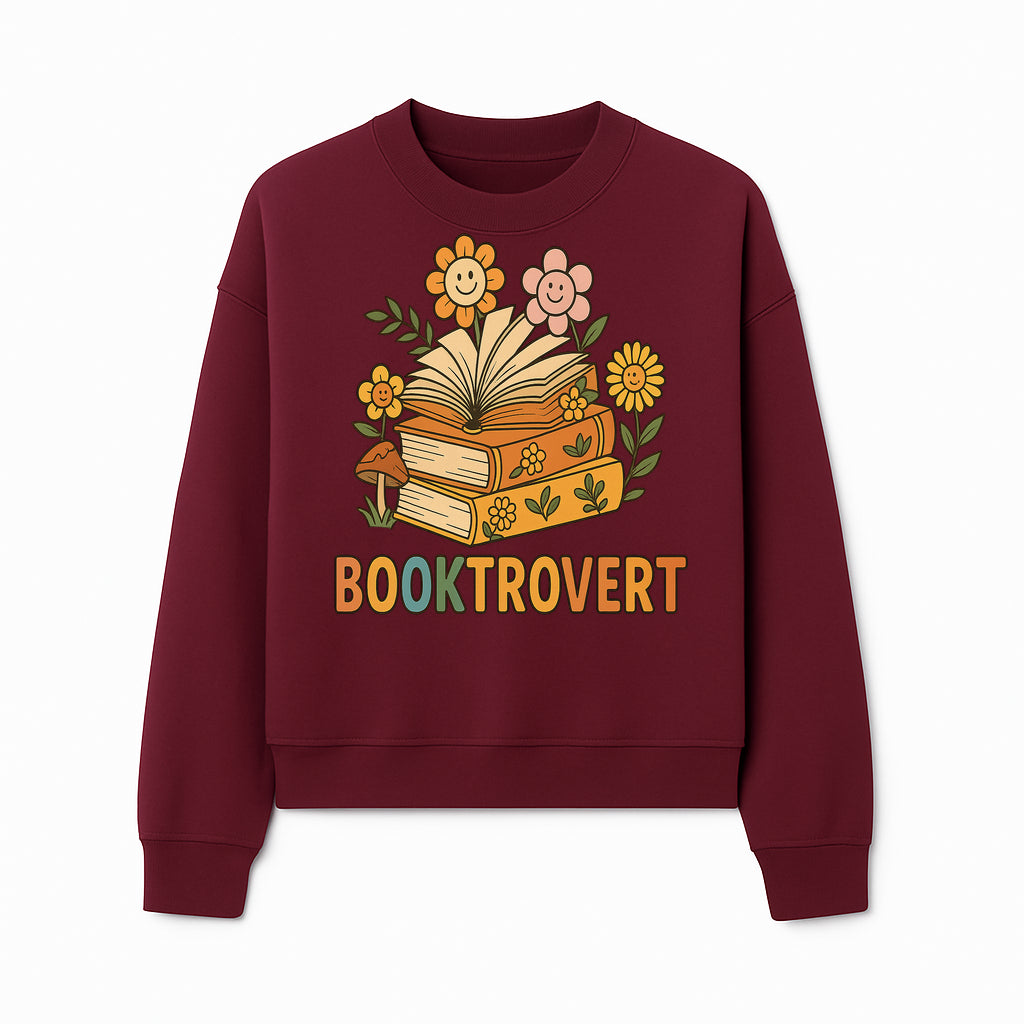 Booktrovert Floral Design with Open Books and Smiley Flowers - Perfect for Book Lovers and Introverts Gifts - Sweatshirt 1758341632479.jpg