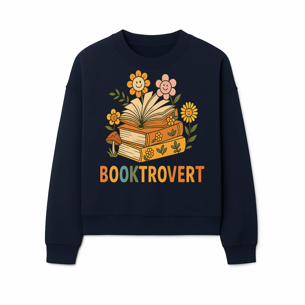 Booktrovert Floral Design with Open Books and Smiley Flowers - Perfect for Book Lovers and Introverts Gifts - Sweatshirt 1758341632604.jpg