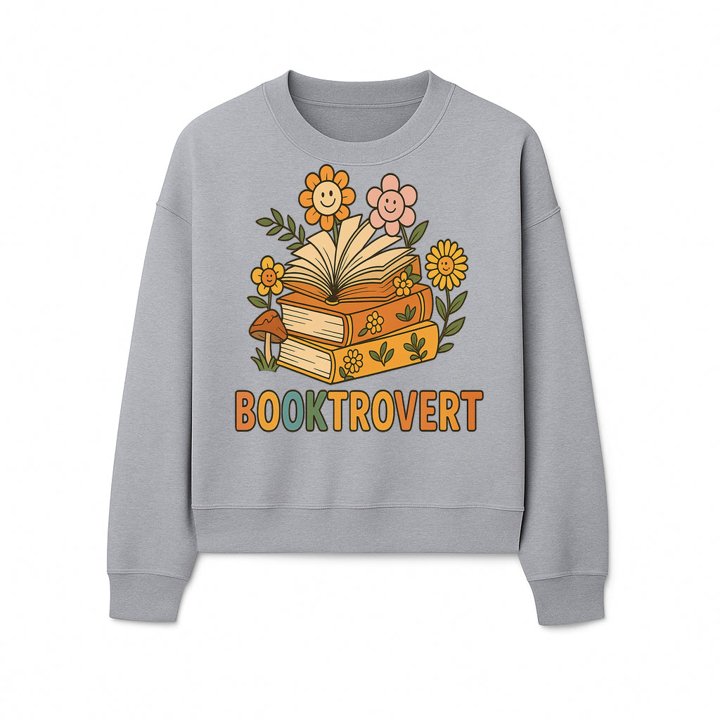 Booktrovert Floral Design with Open Books and Smiley Flowers - Perfect for Book Lovers and Introverts Gifts - Sweatshirt 1758341632891.jpg
