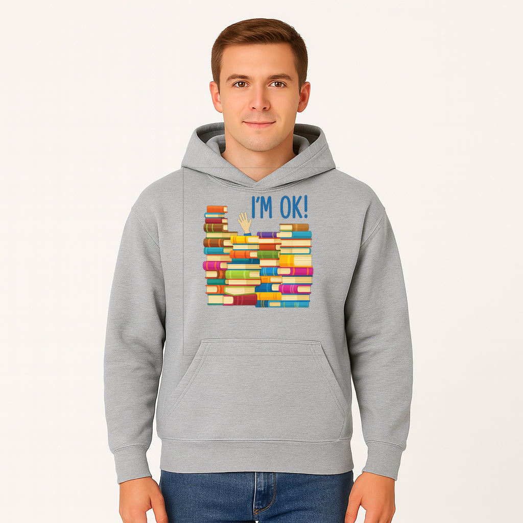 Colorful Bookshelf Art Print - 'I'm OK!' Statement for Book Lovers, Home Decor, Inspirational Wall Art, Kids Room - Hoodie 1758341633122.jpg