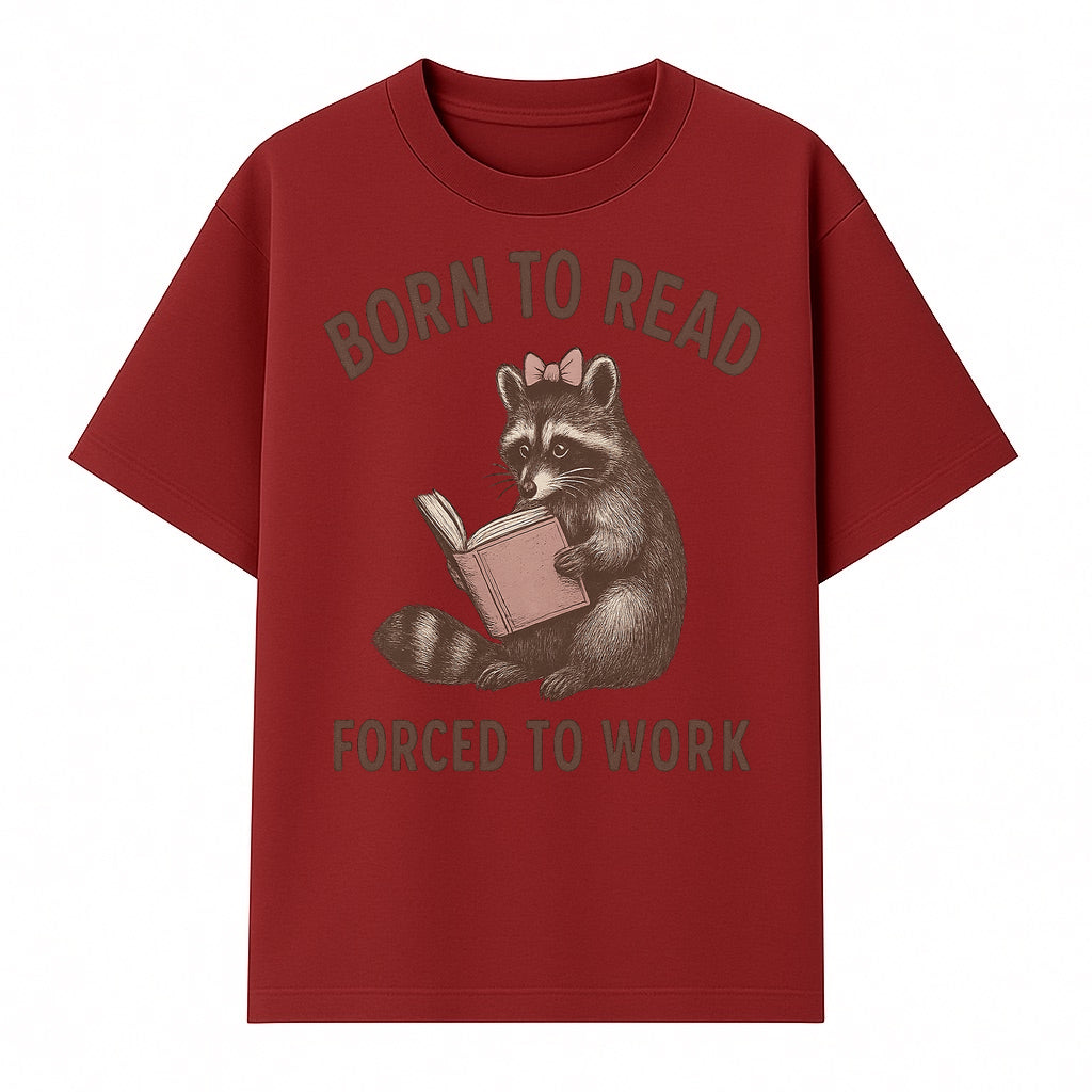 Born to Read Forced to Work Raccoon Illustration Vintage Design T-Shirt for Book Lovers and Animal Enthusiasts - T-shirt 1758341633405.jpg