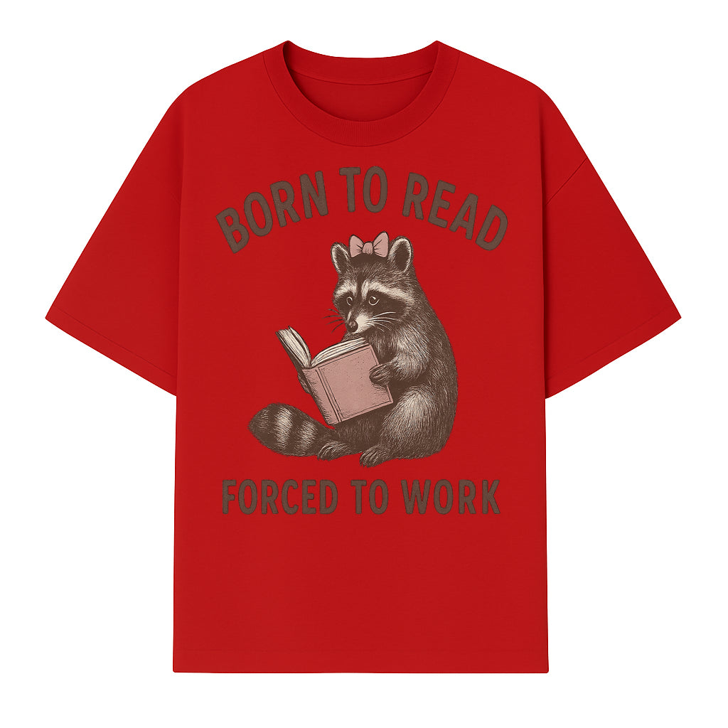Born to Read Forced to Work Raccoon Illustration Vintage Design T-Shirt for Book Lovers and Animal Enthusiasts - T-shirt 1758341633684.jpg