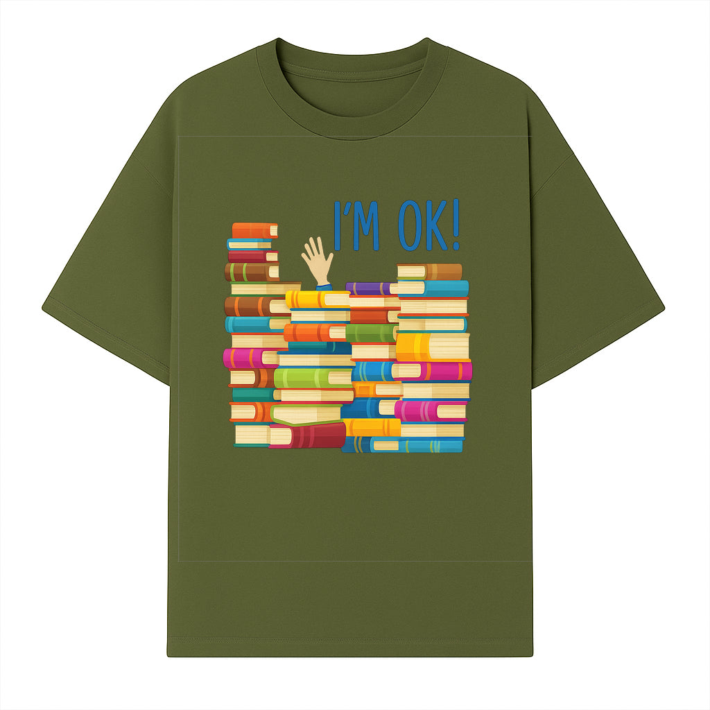 Colorful Bookshelf Art Print - 'I'm OK!' Statement for Book Lovers, Home Decor, Inspirational Wall Art, Kids Room - T-shirt 1758341633874.jpg