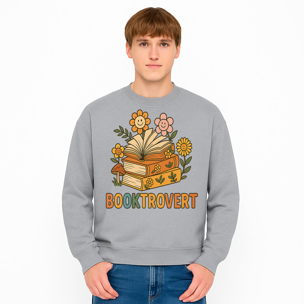 Booktrovert Floral Design with Open Books and Smiley Flowers - Perfect for Book Lovers and Introverts Gifts - Sweatshirt 1758341634151.jpg