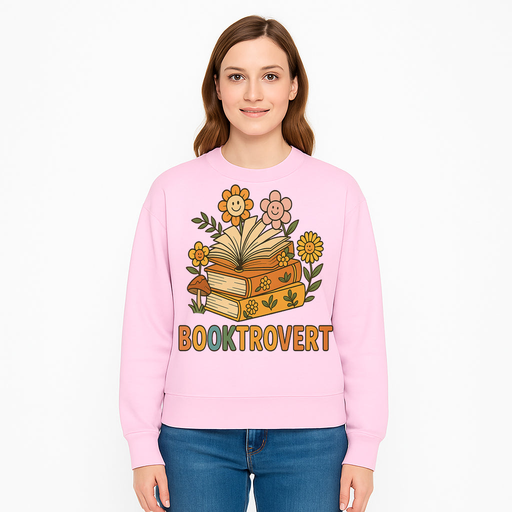 Booktrovert Floral Design with Open Books and Smiley Flowers - Perfect for Book Lovers and Introverts Gifts - Sweatshirt 1758341634311.jpg