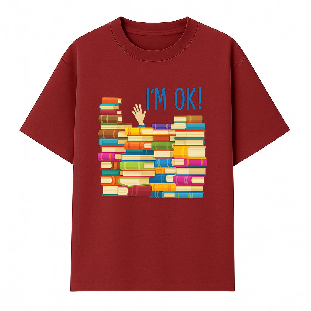 Colorful Bookshelf Art Print - 'I'm OK!' Statement for Book Lovers, Home Decor, Inspirational Wall Art, Kids Room - T-shirt 1758341634457.jpg