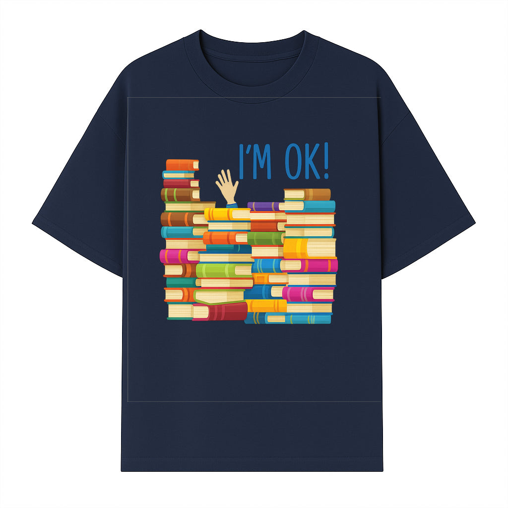 Colorful Bookshelf Art Print - 'I'm OK!' Statement for Book Lovers, Home Decor, Inspirational Wall Art, Kids Room - T-shirt 1758341634557.jpg