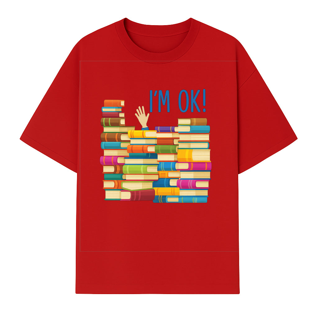 Colorful Bookshelf Art Print - 'I'm OK!' Statement for Book Lovers, Home Decor, Inspirational Wall Art, Kids Room - T-shirt 1758341634708.jpg