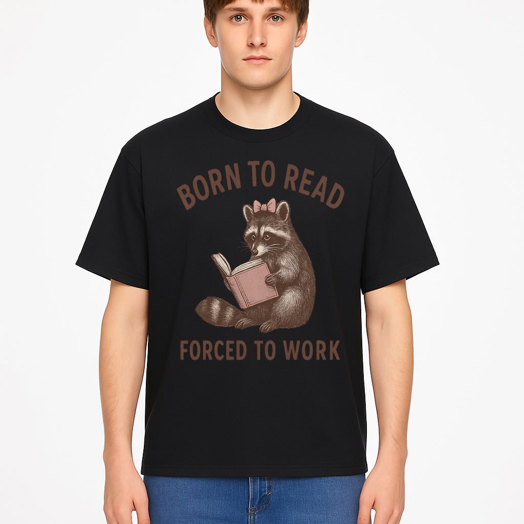 Born to Read Forced to Work Raccoon Illustration Vintage Design T-Shirt for Book Lovers and Animal Enthusiasts - T-shirt 1758341635114.jpg