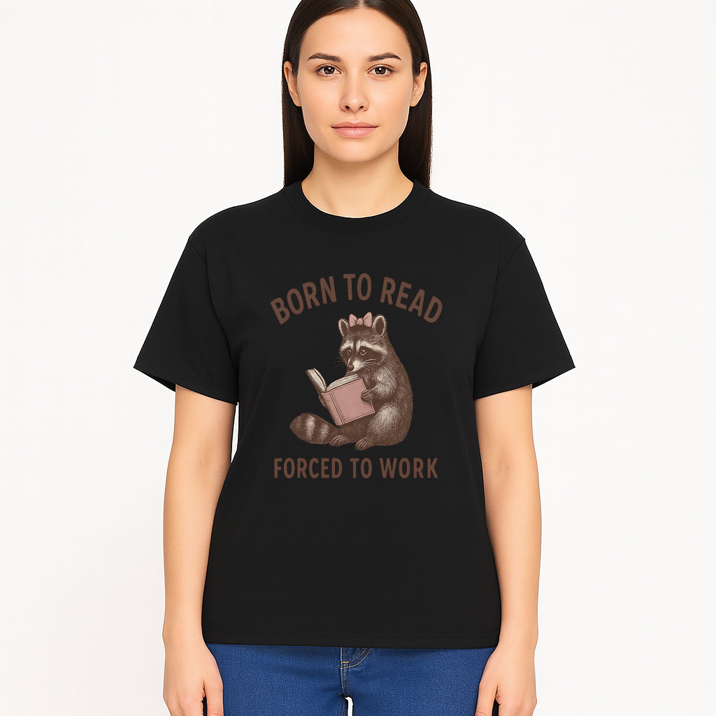 Born to Read Forced to Work Raccoon Illustration Vintage Design T-Shirt for Book Lovers and Animal Enthusiasts - T-shirt 1758341635263.jpg