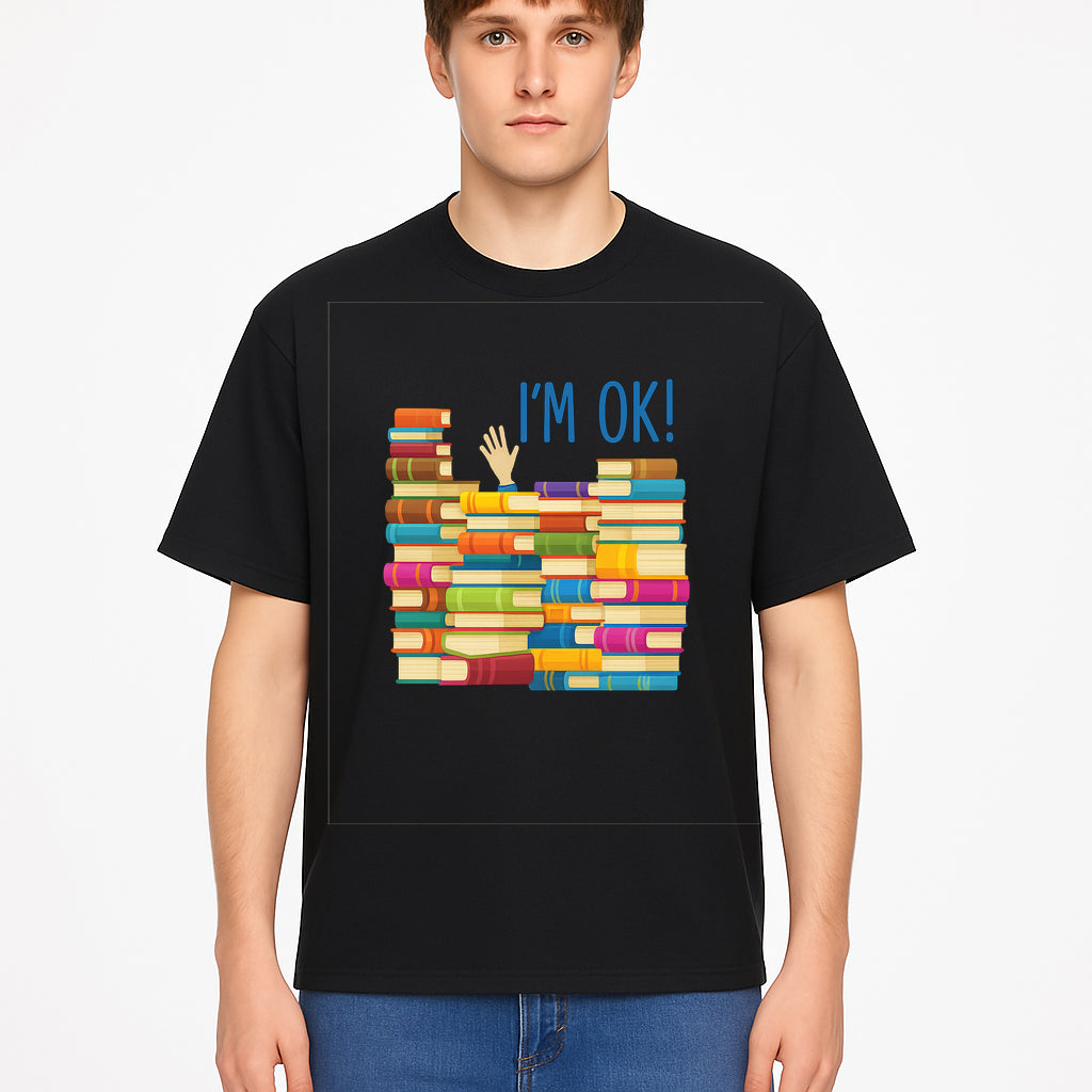 Colorful Bookshelf Art Print - 'I'm OK!' Statement for Book Lovers, Home Decor, Inspirational Wall Art, Kids Room - T-shirt 1758341636158.jpg