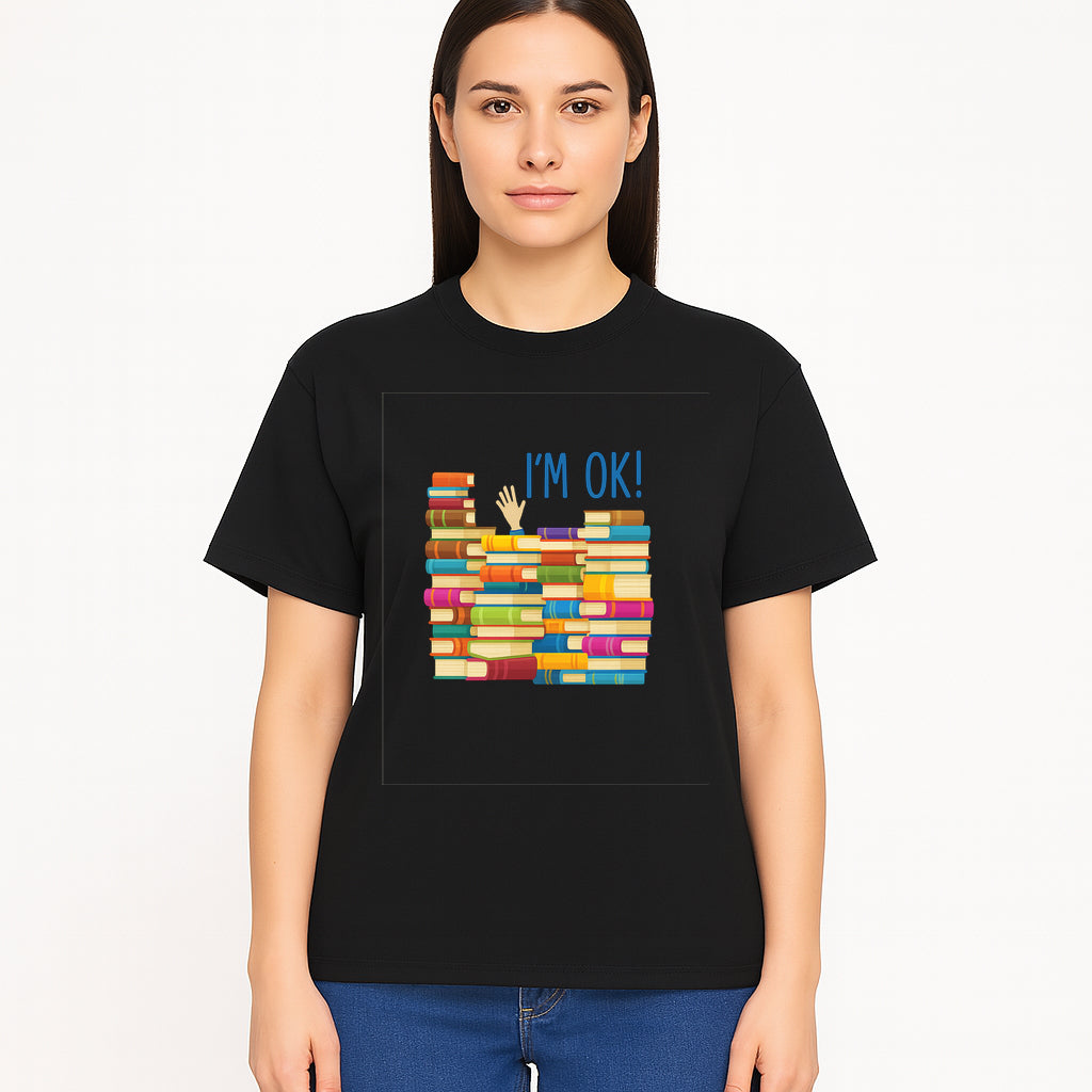 Colorful Bookshelf Art Print - 'I'm OK!' Statement for Book Lovers, Home Decor, Inspirational Wall Art, Kids Room - T-shirt 1758341636300.jpg
