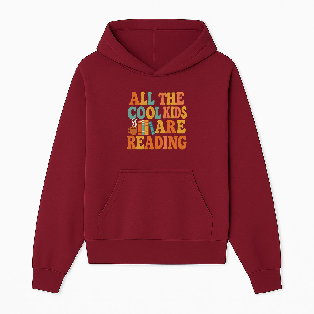 All the Cool Kids Are Reading - Book Lovers Wall Art Print with Coffee and Books Illustration - Hoodie 1758341637747.jpg