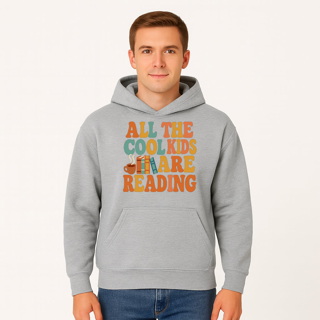 All the Cool Kids Are Reading - Book Lovers Wall Art Print with Coffee and Books Illustration - Hoodie 1758341639529.jpg