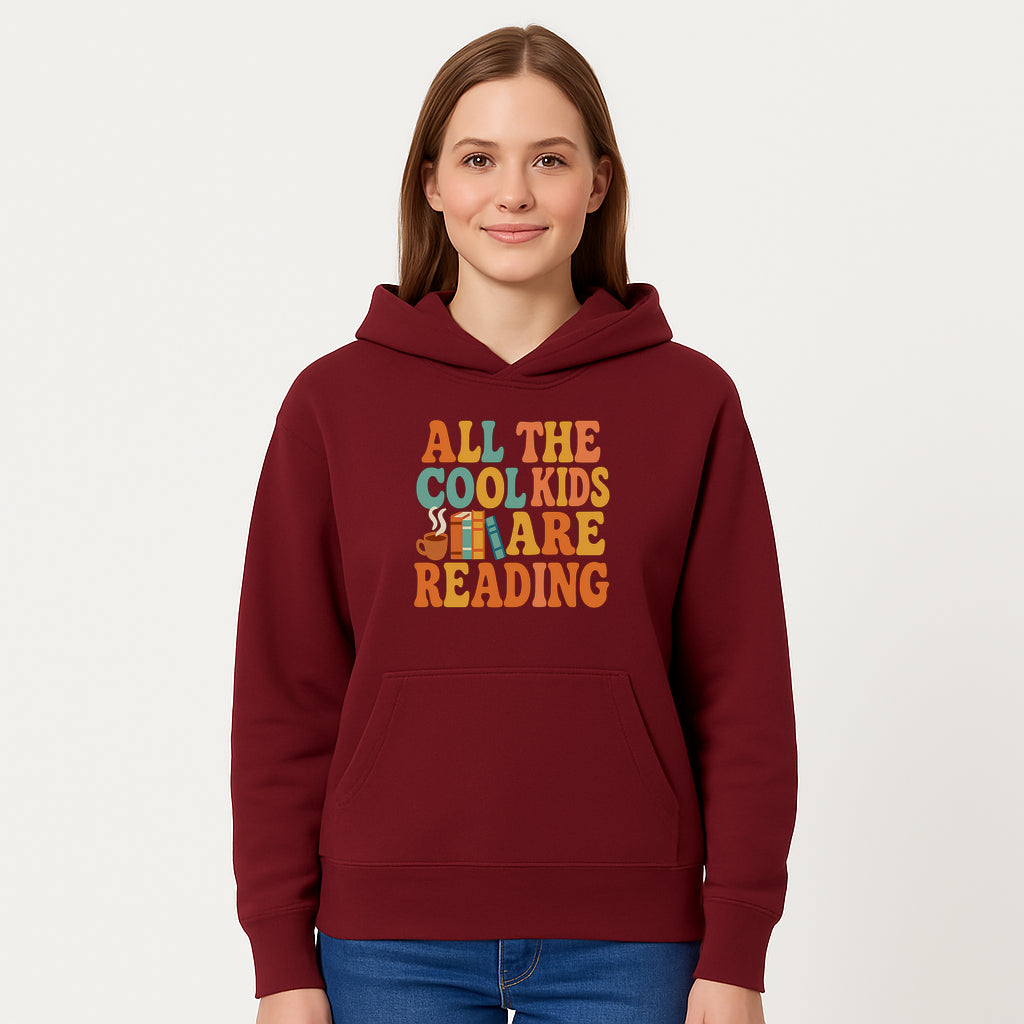 All the Cool Kids Are Reading - Book Lovers Wall Art Print with Coffee and Books Illustration - Hoodie 1758341639689.jpg
