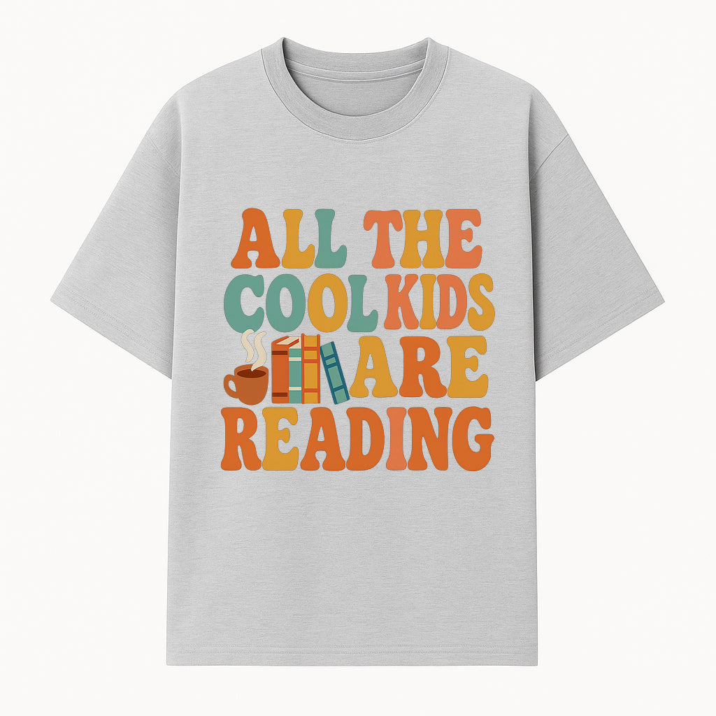 All the Cool Kids Are Reading - Book Lovers Wall Art Print with Coffee and Books Illustration - T-shirt 1758341639835.jpg