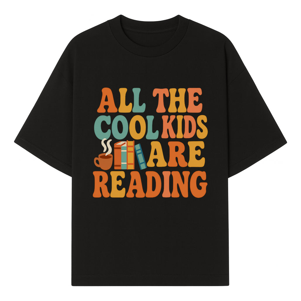 All the Cool Kids Are Reading - Book Lovers Wall Art Print with Coffee and Books Illustration - T-shirt 1758341639975.jpg
