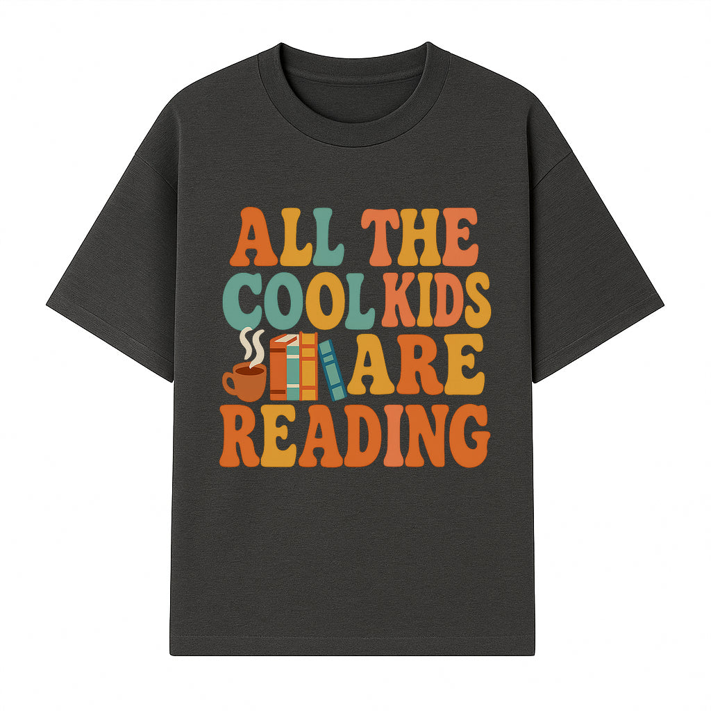 All the Cool Kids Are Reading - Book Lovers Wall Art Print with Coffee and Books Illustration - T-shirt 1758341640124.jpg