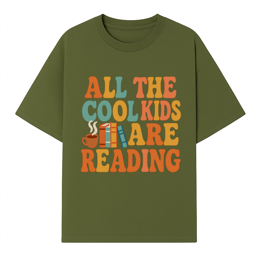 All the Cool Kids Are Reading - Book Lovers Wall Art Print with Coffee and Books Illustration - T-shirt 1758341640262.jpg