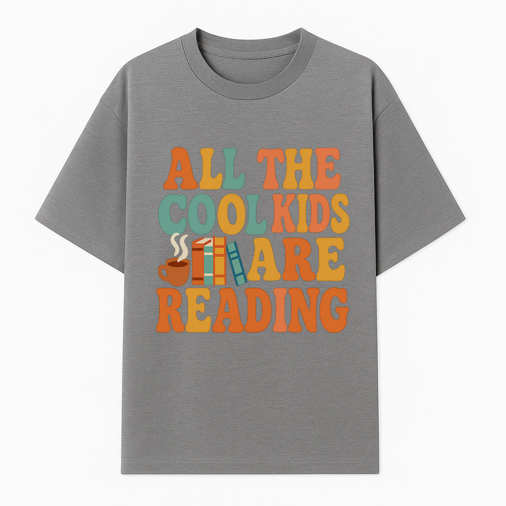 All the Cool Kids Are Reading - Book Lovers Wall Art Print with Coffee and Books Illustration - T-shirt 1758341640447.jpg