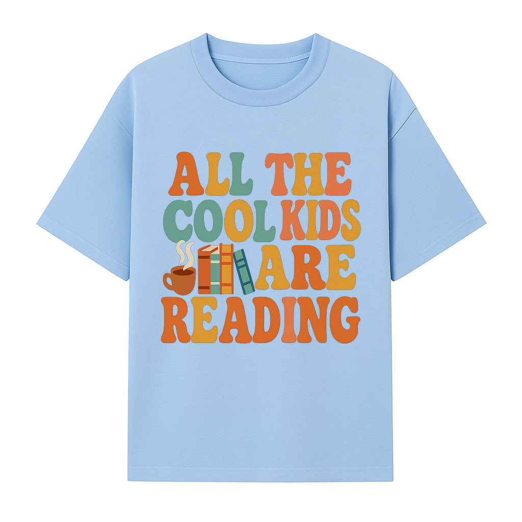 All the Cool Kids Are Reading - Book Lovers Wall Art Print with Coffee and Books Illustration - T-shirt 1758341640611.jpg