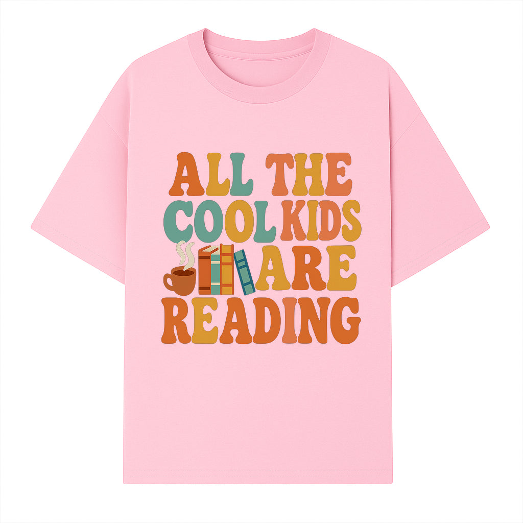 All the Cool Kids Are Reading - Book Lovers Wall Art Print with Coffee and Books Illustration - T-shirt 1758341640760.jpg