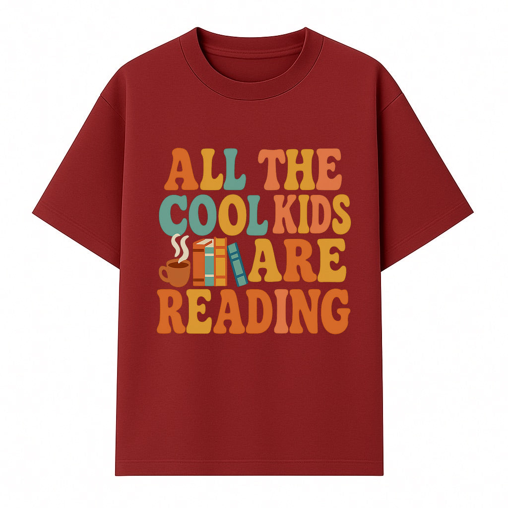 All the Cool Kids Are Reading - Book Lovers Wall Art Print with Coffee and Books Illustration - T-shirt 1758341640896.jpg