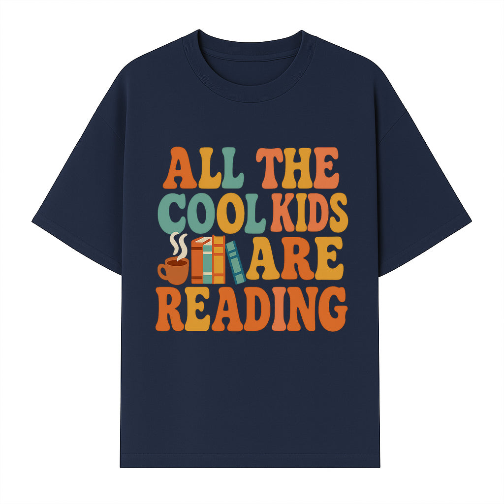 All the Cool Kids Are Reading - Book Lovers Wall Art Print with Coffee and Books Illustration - T-shirt 1758341641021.jpg
