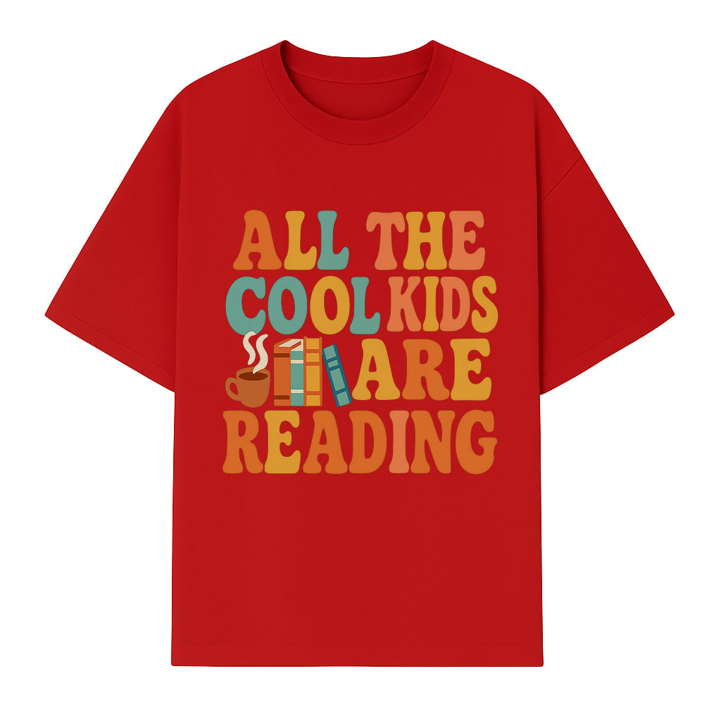 All the Cool Kids Are Reading - Book Lovers Wall Art Print with Coffee and Books Illustration - T-shirt 1758341641170.jpg