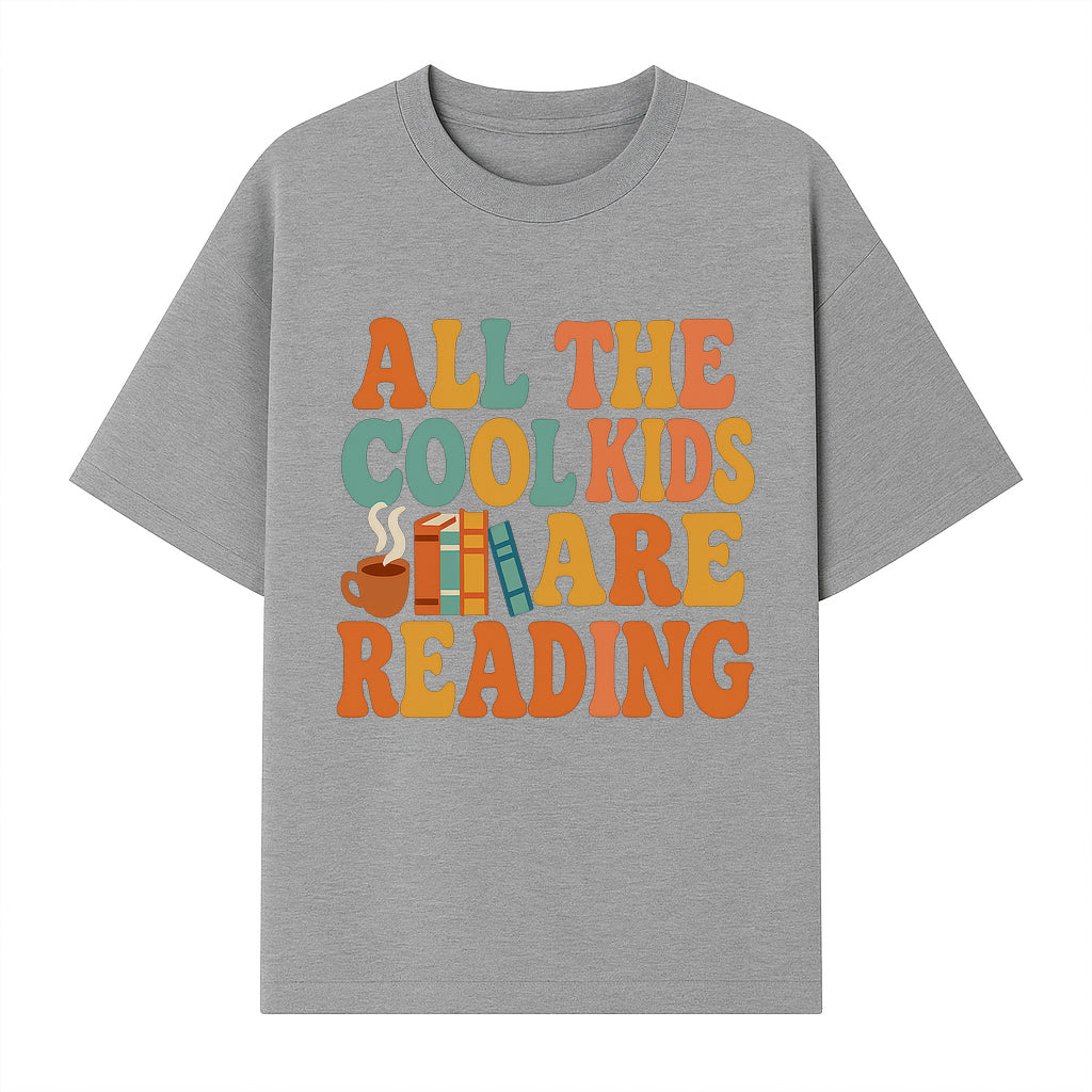 All the Cool Kids Are Reading - Book Lovers Wall Art Print with Coffee and Books Illustration - T-shirt 1758341641329.jpg