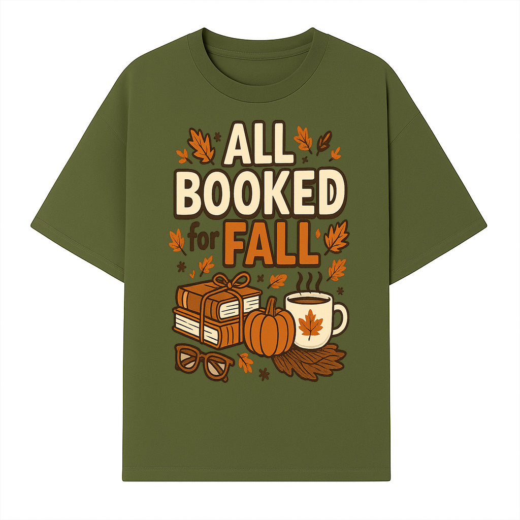 All Booked for Fall T-shirt Cozy Autumn Design with Books, Pumpkin, Coffee, and Leaves Perfect for Book Lovers - T-shirt 1758341641408.jpg