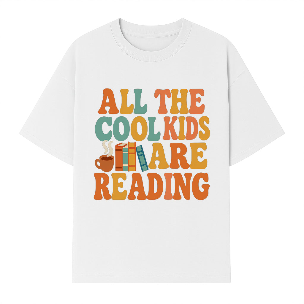 All the Cool Kids Are Reading - Book Lovers Wall Art Print with Coffee and Books Illustration - T-shirt 1758341641493.jpg