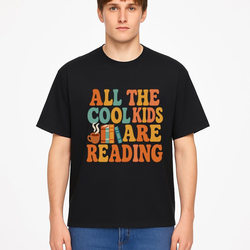 All the Cool Kids Are Reading - Book Lovers Wall Art Print with Coffee and Books Illustration - T-shirt 1758341642633.jpg