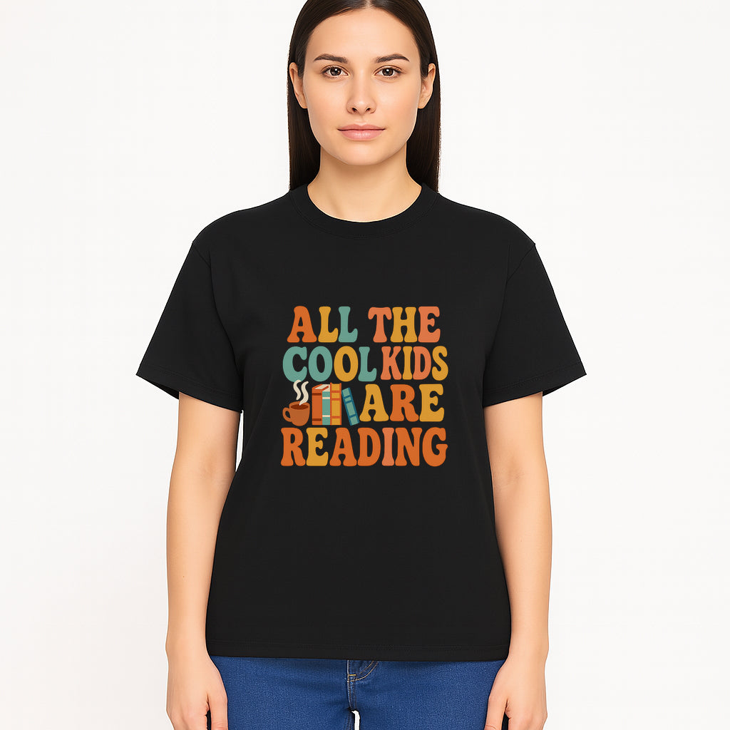 All the Cool Kids Are Reading - Book Lovers Wall Art Print with Coffee and Books Illustration - T-shirt 1758341642783.jpg