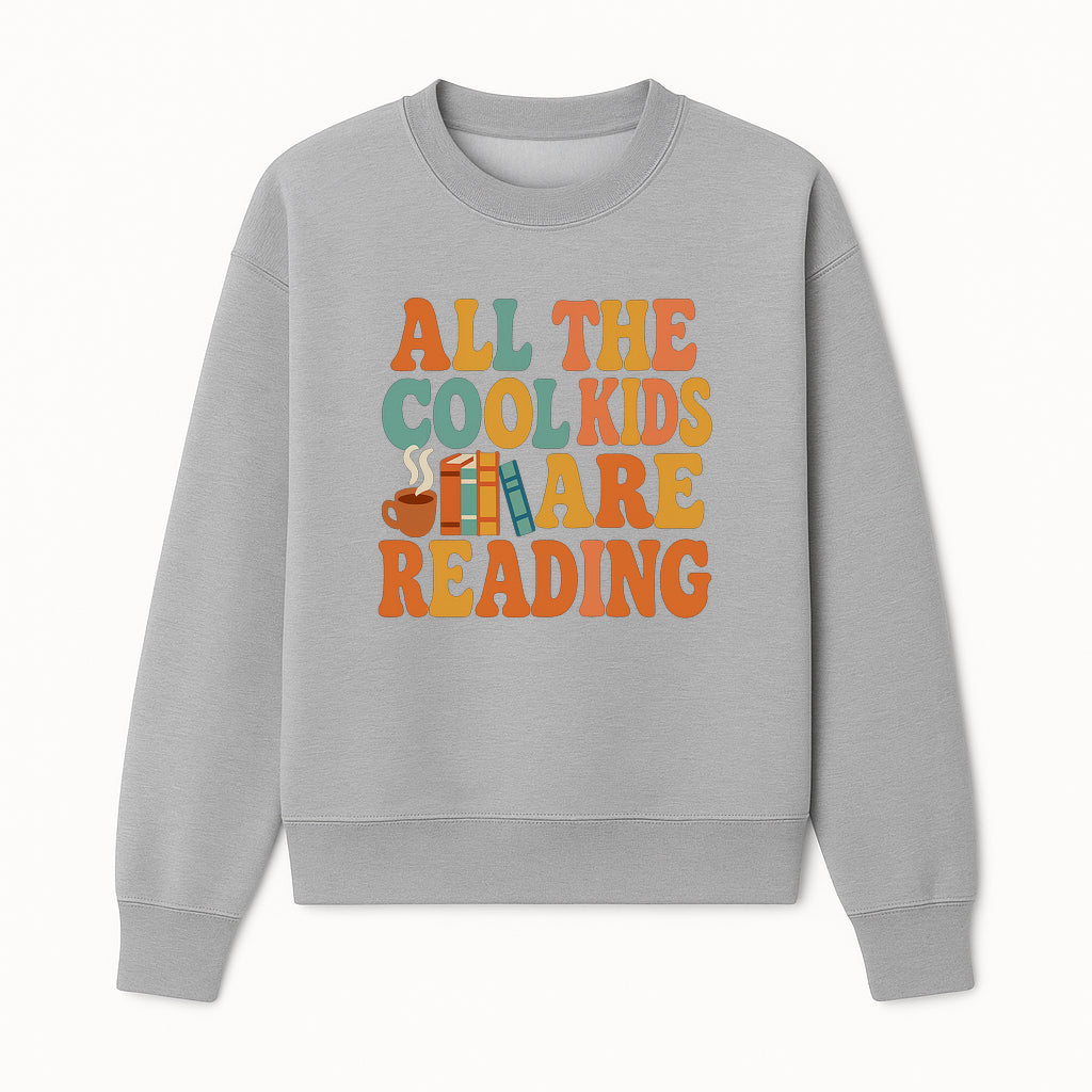All the Cool Kids Are Reading - Book Lovers Wall Art Print with Coffee and Books Illustration - Sweatshirt 1758341642934.jpg