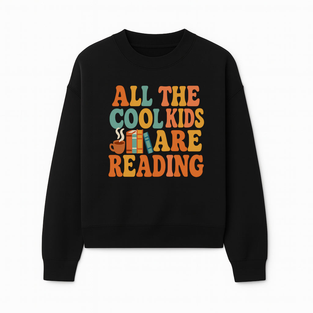 All the Cool Kids Are Reading - Book Lovers Wall Art Print with Coffee and Books Illustration - Sweatshirt 1758341643073.jpg