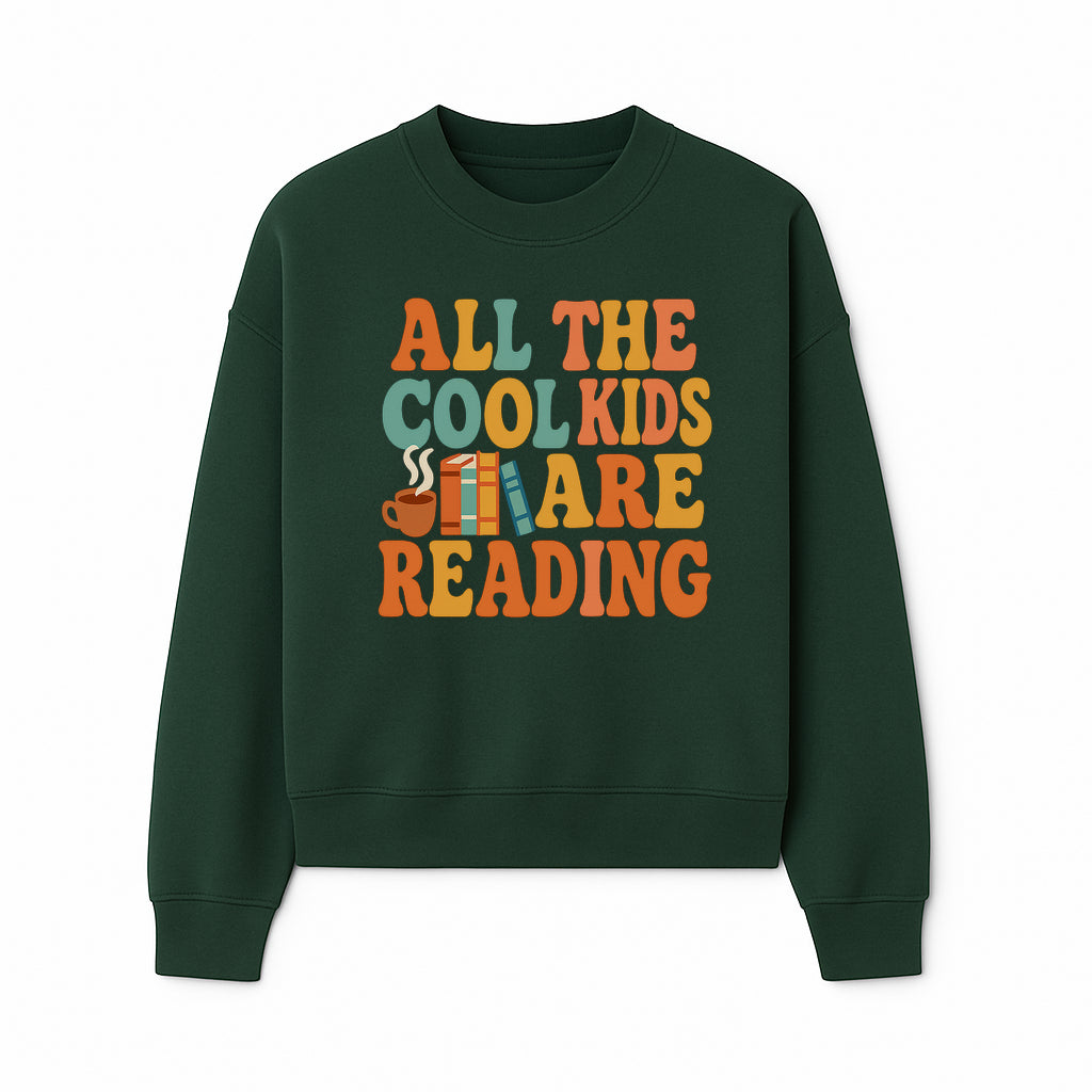 All the Cool Kids Are Reading - Book Lovers Wall Art Print with Coffee and Books Illustration - Sweatshirt 1758341643377.jpg