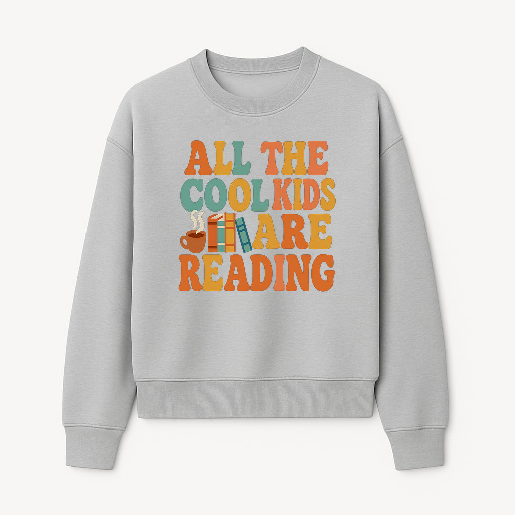 All the Cool Kids Are Reading - Book Lovers Wall Art Print with Coffee and Books Illustration - Sweatshirt 1758341643546.jpg