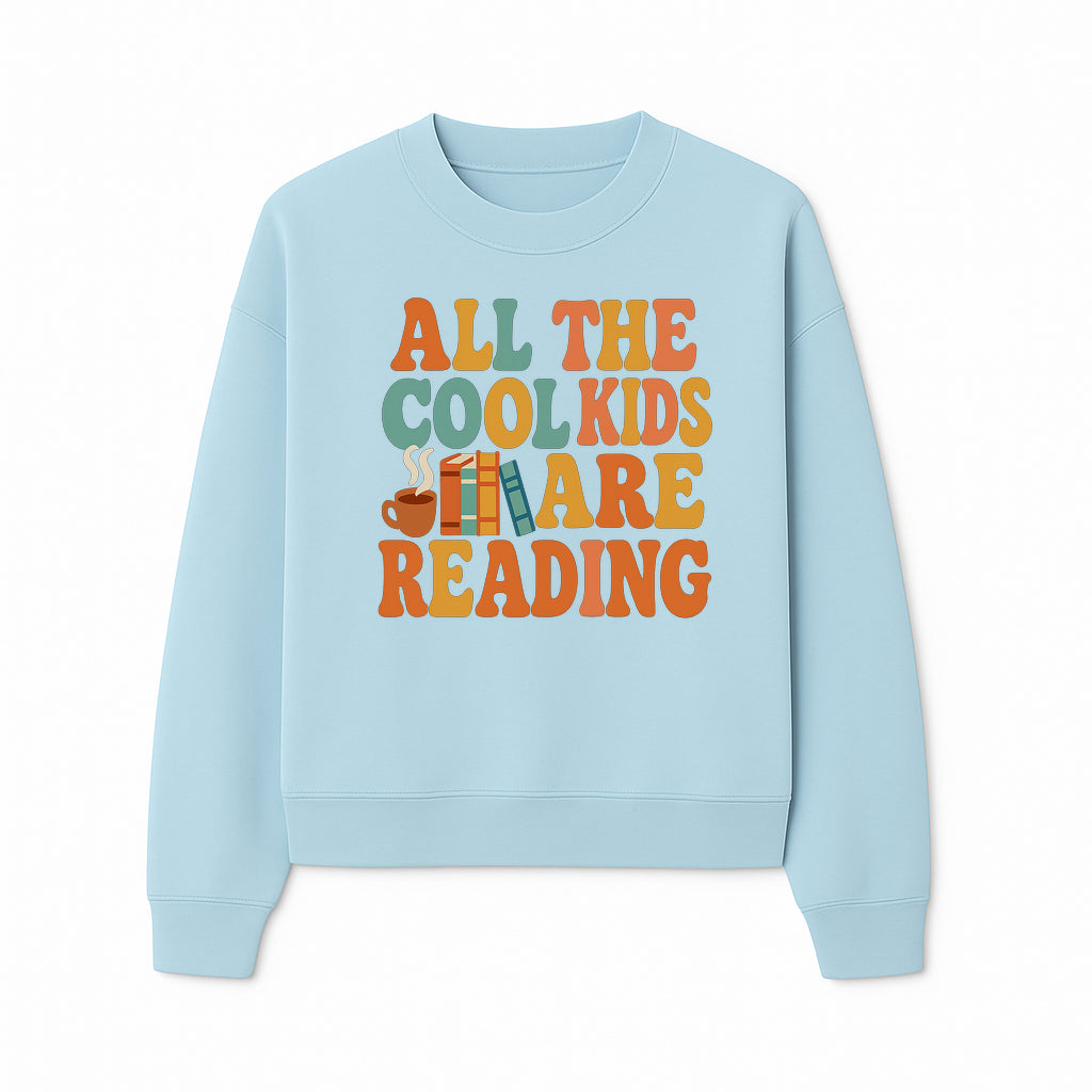 All the Cool Kids Are Reading - Book Lovers Wall Art Print with Coffee and Books Illustration - Sweatshirt 1758341643676.jpg