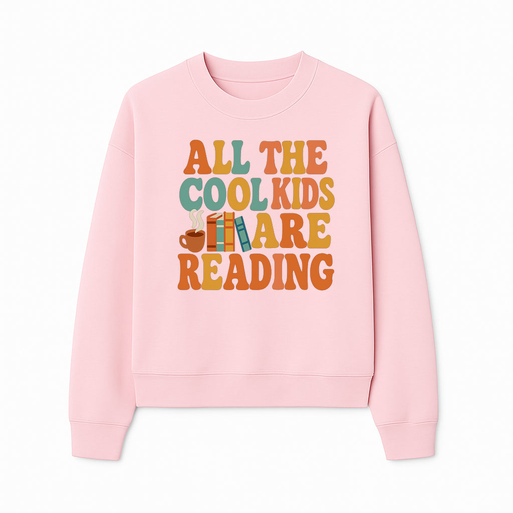 All the Cool Kids Are Reading - Book Lovers Wall Art Print with Coffee and Books Illustration - Sweatshirt 1758341643837.jpg