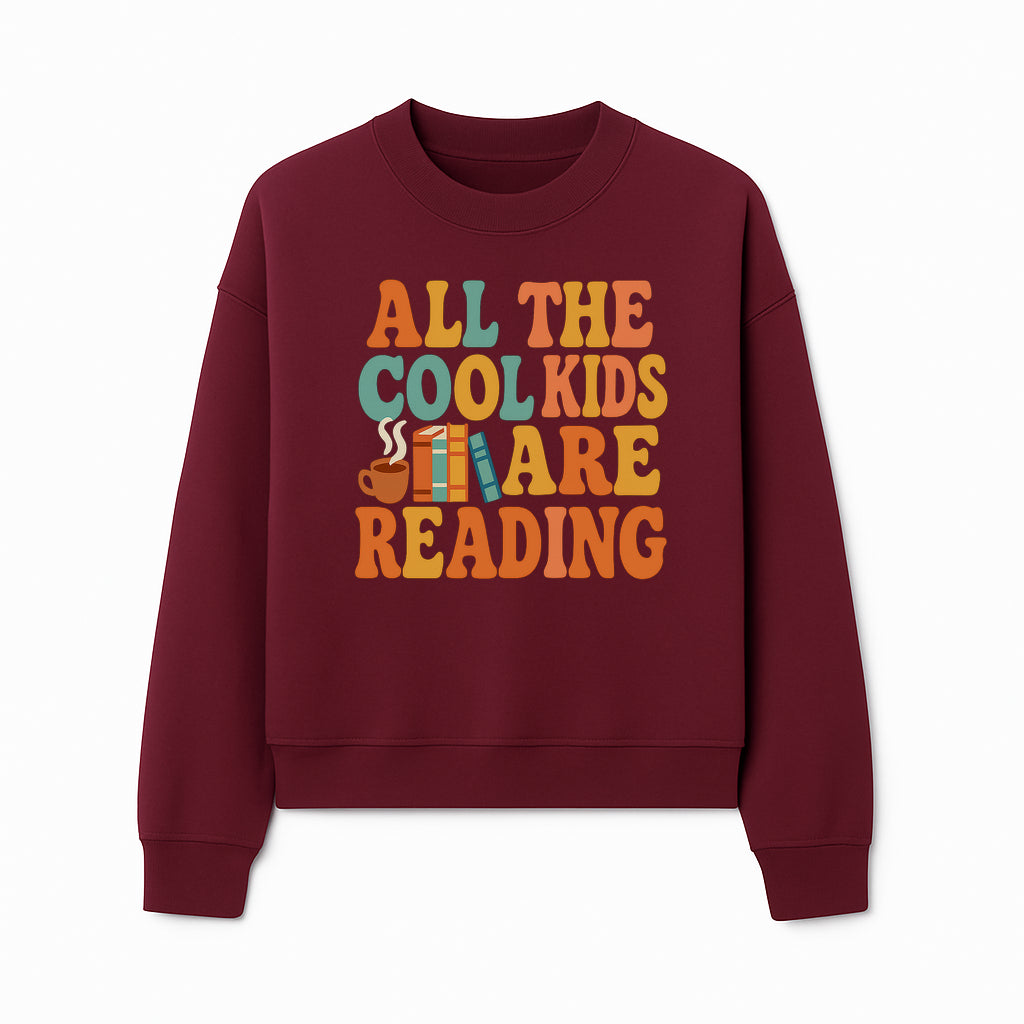 All the Cool Kids Are Reading - Book Lovers Wall Art Print with Coffee and Books Illustration - Sweatshirt 1758341643958.jpg