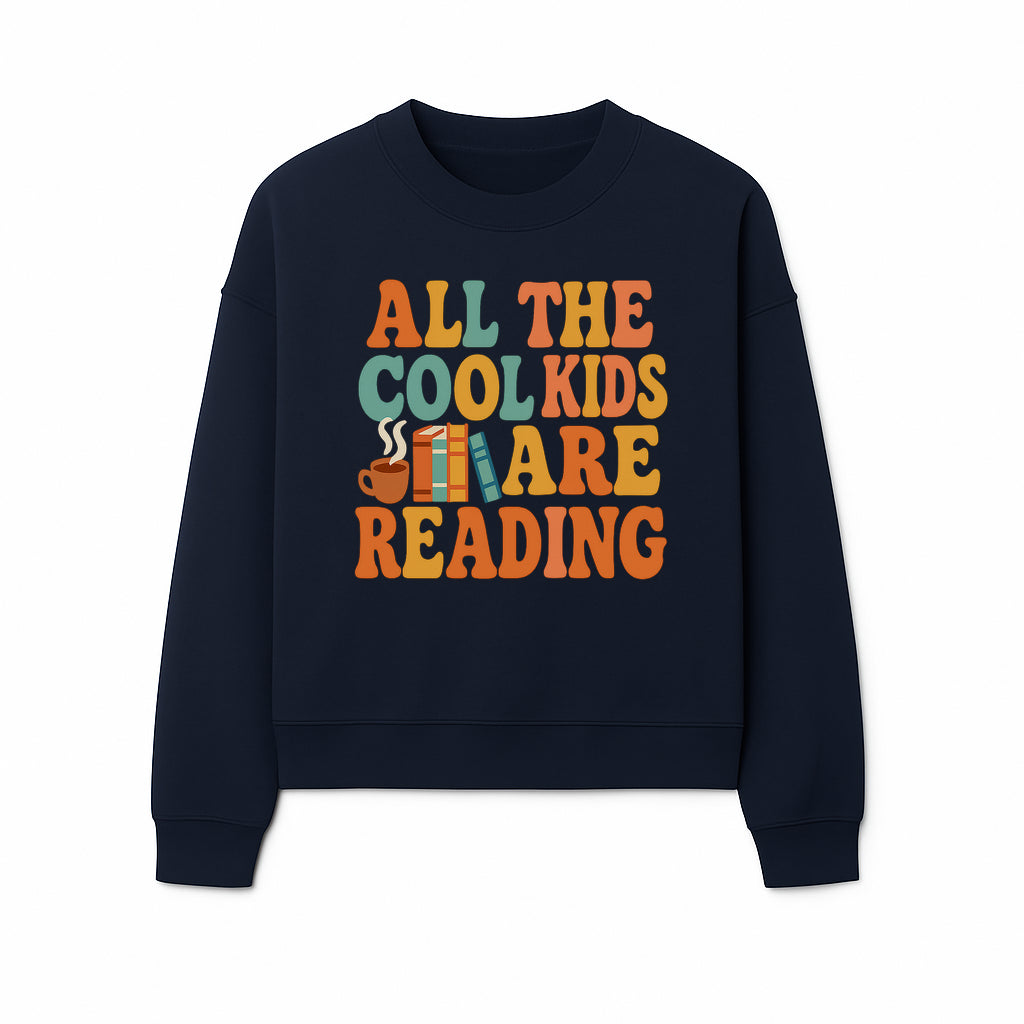 All the Cool Kids Are Reading - Book Lovers Wall Art Print with Coffee and Books Illustration - Sweatshirt 1758341644097.jpg